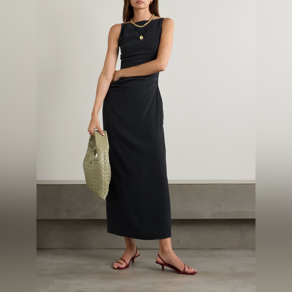 ST. AGNI's Draped silk crepe de chine maxi dress. XS